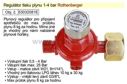 Regulátor tlaku plynu 1-4bar vhodný pro plynové hořáky