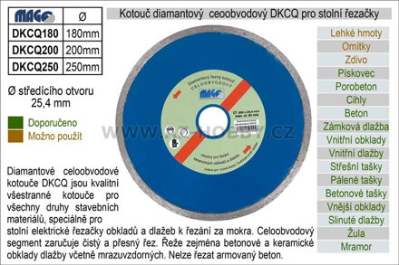 Kotouč diamantový celoobvodový DKCQ200 pro řezačky dlažeb