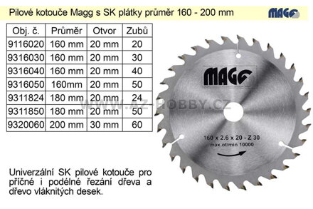 Pilový kotouč s SK plátky 200x30mm 60 zubů Magg