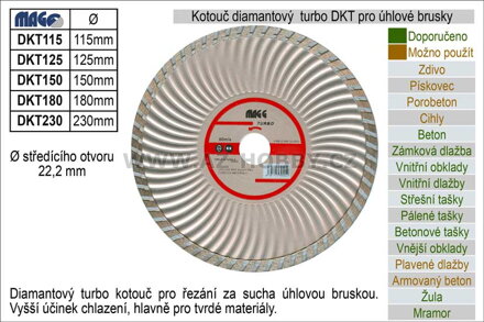 Kotouč diamantový turbo pro úhlové brusky DKT125