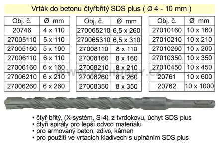 Vrták do betonu čtyřbřitý SDS plus  8x 210mm