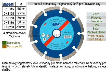 Kotouč diamantový segmentový pro úhlové brusky DKS180