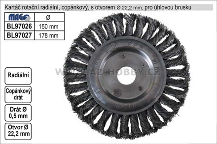 Kartáč  rotační radiální 150mm copánkový pro úhlovou brusku