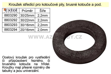 Kroužek středící průměr 20/16mm šíře 2,0mm