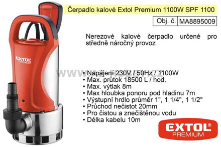 Čerpadlo kalové Extol Premium 1100W SPF 1100
