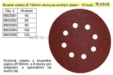 Brusný výsek 150mm Z120 s otvory se suchým zipem balení 10 kusů