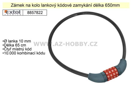 Zámek na kolo a motocykl 10x650mm kodové zamykání