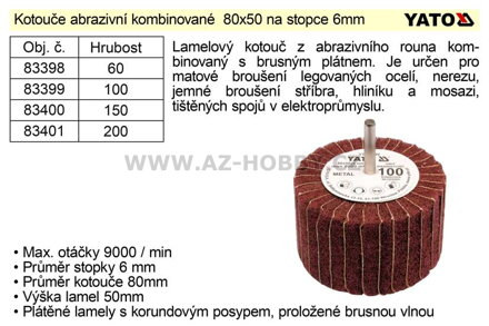 Brusný kotouč stopkový abrazivní kombinovaný 80x50  P-60