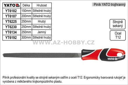 Pilník  YATO trojhranný délka 250mm  středně hrubý
