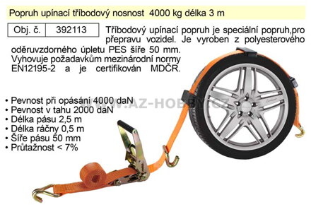 Popruh upínací s ráčnou tříbodový 4 T/  3 m / 50 mm