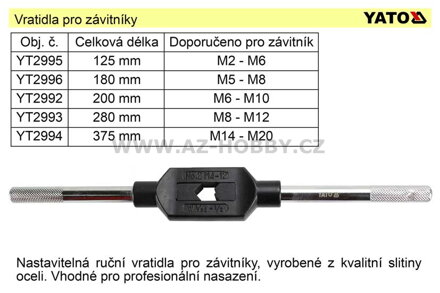 Vratidlo pro závitníky M1-M8  délka 125mm