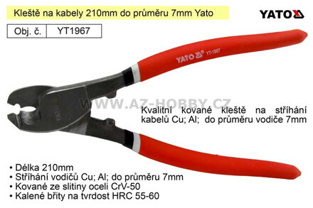 Kleště na kabely 210mm do průměru 7mm Yato