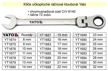 Ráčnový klíč  Yato kloubový 18mm