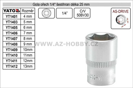 Gola ořech šestihran  1/4" 13mm