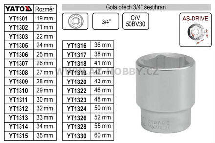 Gola ořech šestihran  52mm 3/4"