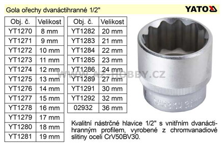 Gola ořech dvanáctihran  8mm 1/2"