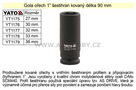 Gola ořech šestihran 1" kovaný prodloužený 32mm