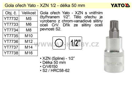 Gola ořech XZN M12 1/2" YT-7736