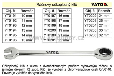 Ráčnový klíč  Yato očkoplochý 12mm