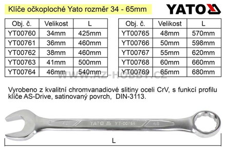 Očkoplochý klíč   Yato 65mm CrV
