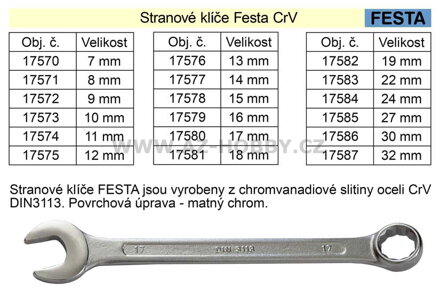 Očkoplochý klíč FESTA 13mm CrV
