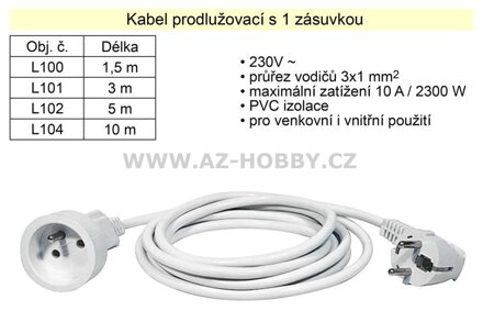 Prodlužovací kabel 1 zásuvka délka  5 m