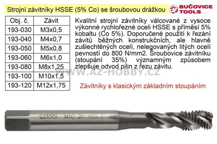 Strojní závitník  M3x0,5 HSSE šroubová drážka Co 5%