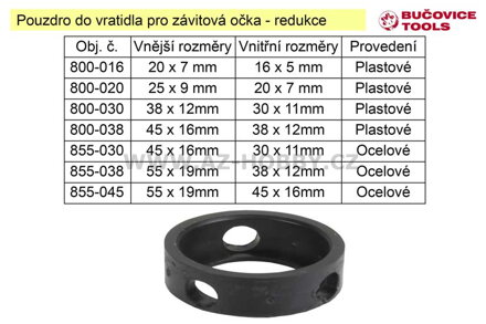 Pouzdro do vratidla pro závitová očka - redukce 55 / 38mm ocelové