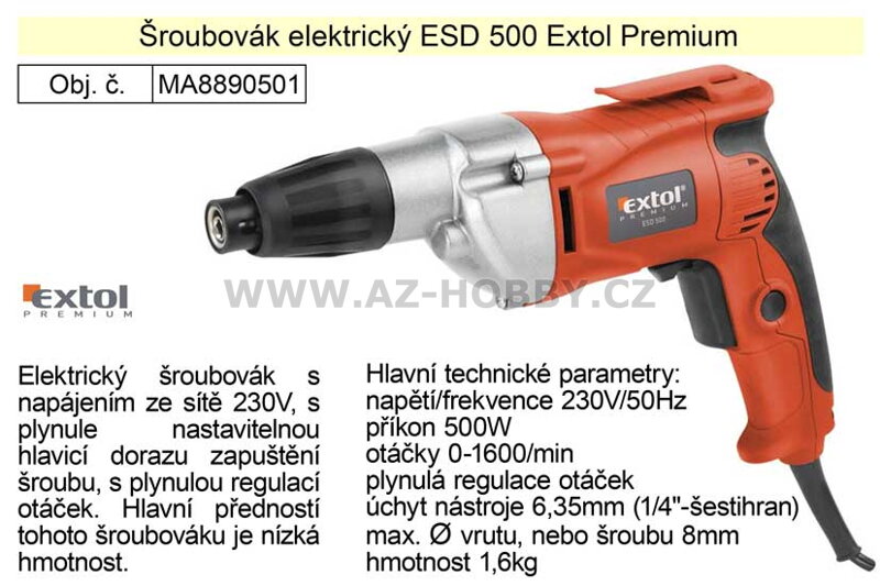 Šroubovák elektrický Extol Premium ESD500