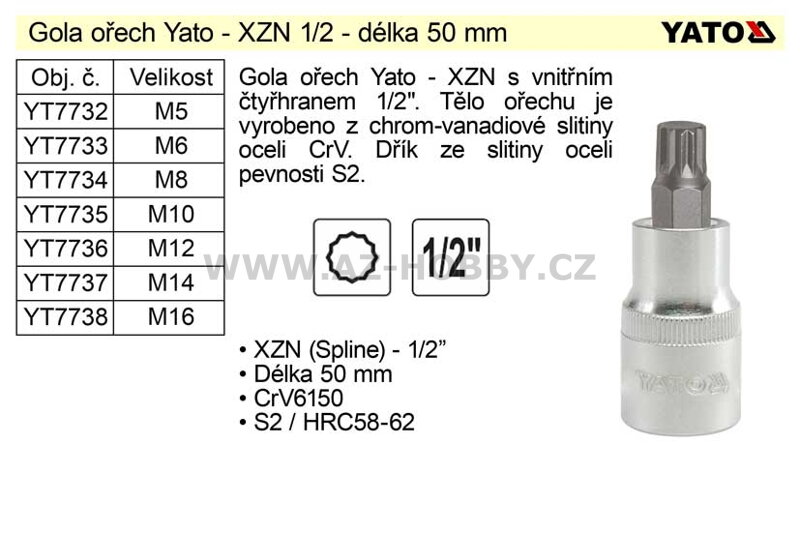 Gola ořech XZN M12 1/2" YT-7736