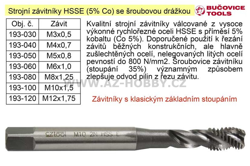 Strojní závitník  M8x1,25 HSSE šroubová drážka Co 5%