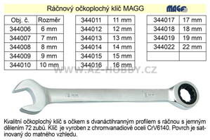 Ráčnový klíč  Magg očkoplochý  9mm