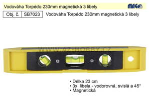 Vodováha Torpédo 230mm magnetická 3 libely