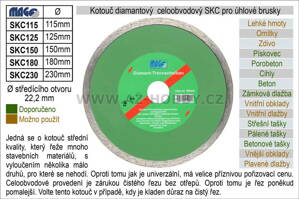 Kotouč diamantový celoobvodový pro úhlové brusky SKC115