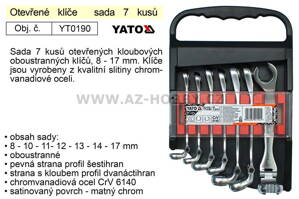 Sada klíčů na převlečné matice s kloubem 7 kusů YT-0190 YATO