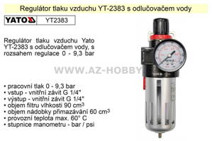 Regulátor tlaku vzduchu s odlučovačem YT-2383