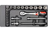 Vložka do zásuvky, YT-5542, nástrčné klíče 3/8“ a ráčna, 6 – 22 mm, sada 22 kusů, Yato