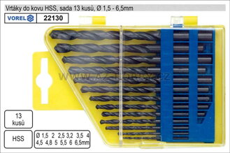 Vrtáky  do kovu v plastové kazetě 1-6,5mm HSS sada 13 kusů