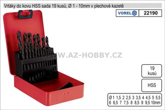 Vrtáky do kovu HSS 1-10mm sada 19 kusů v plechové kazetě