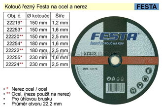 Kotouč  řezný na  ocel Festa 150x1,2mm