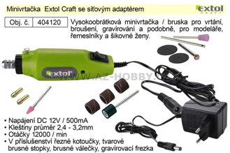 Minivrtačka  Extol Craft se síťovým adaptérem