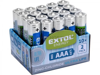 EXTOL ENERGY Tužkové baterie AAA 1,5V (LR03) ZnCl balení 20ks