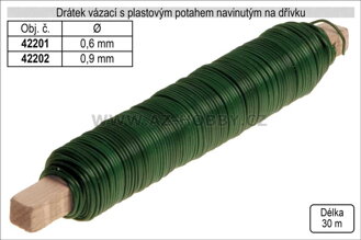 Drátek vázací s PVC potahem 0,6mm délka 30m na dřívku