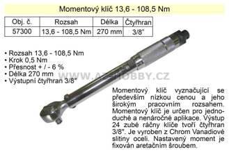 Momentový klíč ohybový  13,6 - 108,5 Nm 3/8"" - TO-57300