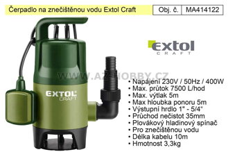 Čerpadlo na znečištěnou vodu Extol Craft 414122 -  230V/400W