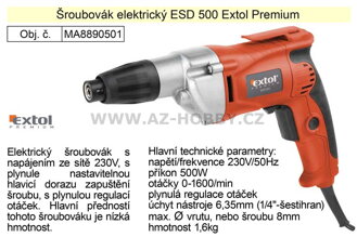 Šroubovák elektrický Extol Premium ESD500