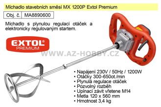 Elektrické míchadlo stavebních směsí MX 1200 P Extol Premium