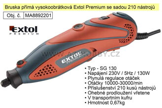 Bruska přímá vysokoobrátková Extol Premium se sadou 210 kusů nástrojů 8892201