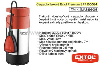 Čerpadlo tlakové Extol Premium 1000W SPF 1000 G4