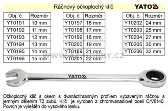 Ráčnový klíč  Yato očkoplochý 13mm